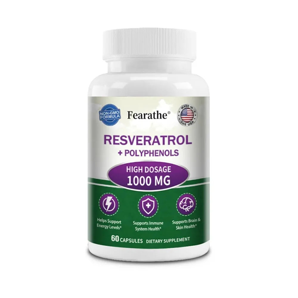 Resveratrol Supplement Capsules, Anti-aging, Antioxidant, Cardiovascular & Joint Support, Skin Health