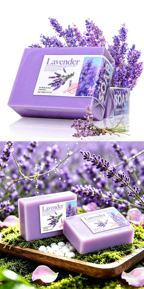 Natural Organic Lavender Essential Oil Soap Handmade Soap for Cleansing, Refreshing, Oil Control, Bath Soap