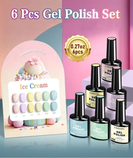 LIMEGIRL 6pcs/set Gel Nail Polish Ice Cream Color Vernis Semi-Permanent UV Gel Nail Art Varn Nail Polish Gel kit