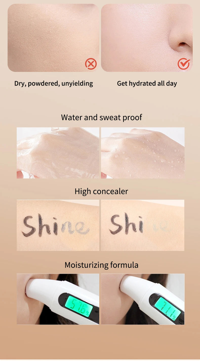 OCHEAL BB Cream Air Cushion Full Coverage Waterproof Long-lasting Concealer Cushion Compact Face Makeup Foundation CC Cream