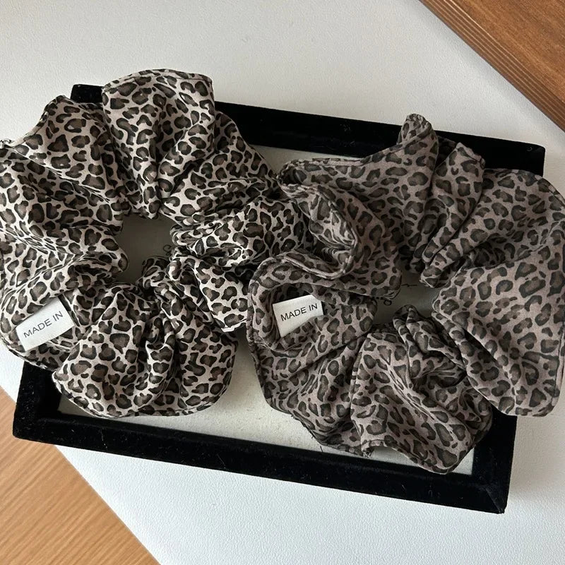 korea fashion Leopard print oversized scrunchie for women elastic big hair tie girls black hair rubber bands Retro hair rope