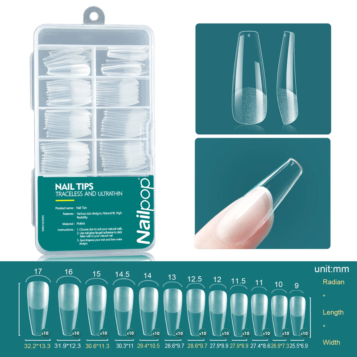 Nailpop 120pcs/box Gel X Nail Tips Medium Short Shape Almond/Square/Soft Gel Nail Tips False Nails Soak Off Easy Nail Extensions