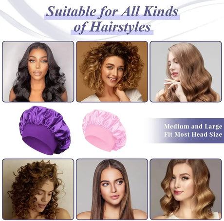 1pcs Soft Silk Satin Lined Bonnet Large Satin Hair Bonnet Household Sleep Shower Cap Hair Wrap Cover for Long Hair Salon Tool
