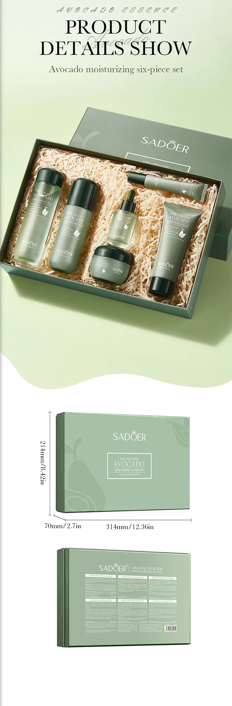 Avocado Skincare 6-Piece Set Includes Nourishing And Moisturizing Eye Cream, Face Cream, And Anti-Wrinkle Skincare Products.