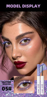 QIBEST Double Headed Diamond Glitter Mascara Long Lasting Colored Mascara Eyelashes Pink Blue Red Voluminous Waterproof Mascara