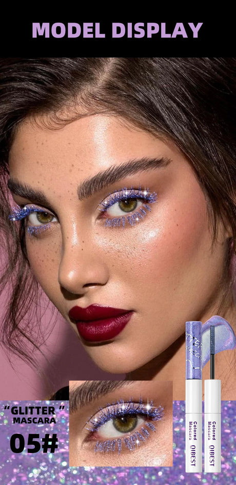 QIBEST Double Headed Diamond Glitter Mascara Long Lasting Colored Mascara Eyelashes Pink Blue Red Voluminous Waterproof Mascara