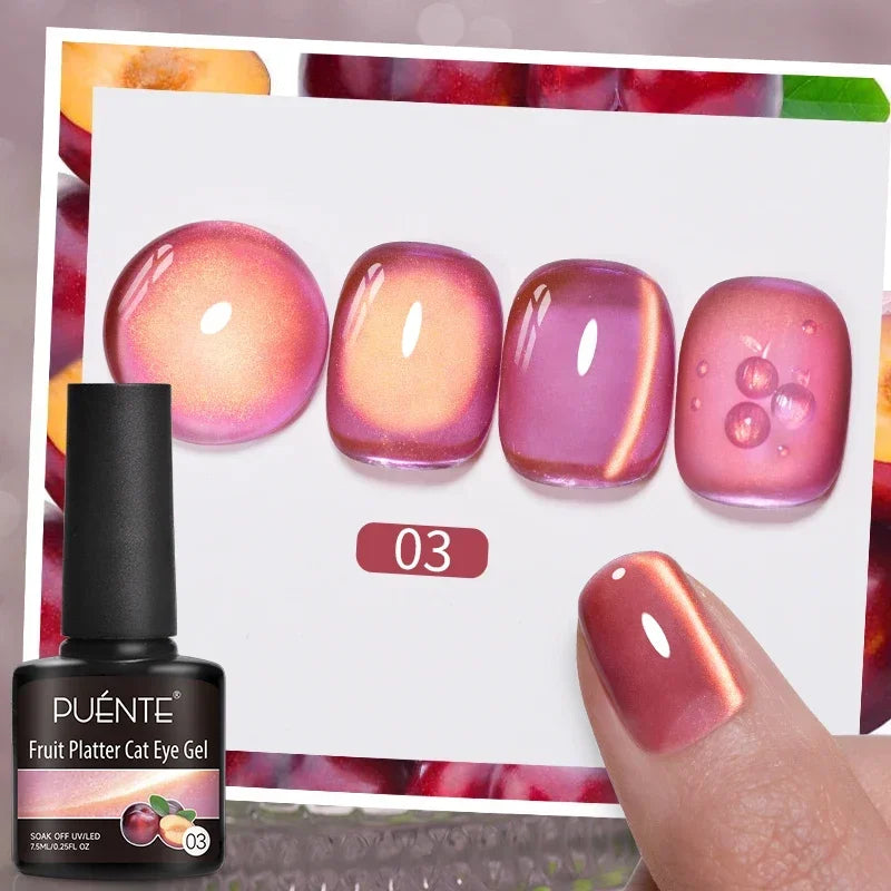 PUENTE 7.5ML Nude Shade Moonlight Cat Magnetic Gel Nail Polish Ultra-Bright Cat Eye Soak Off UV Semi-Permanent Varnish Manicure