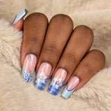 Mid-length Coffin Fake Nails 24Pcs White French Tip Ballerina Press On Nail Pink/White Flower Printed Spring/Summer DIY Manicure