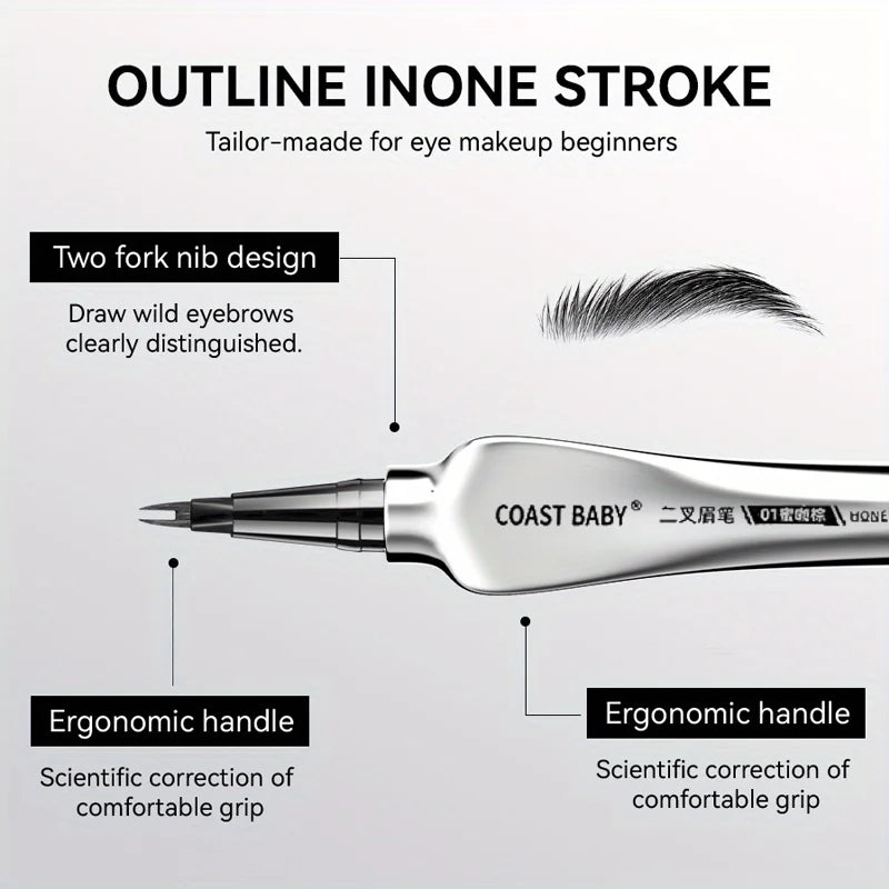 Natural Hair-Like Strokes Eyebrow Pen COAST BABY 2 Forks Tip Waterproof Long Lasting Smudge Proof Brow Pen