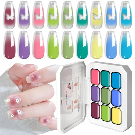 LIMEGIRL 9 Color Gradient Painting Gel Nail Art Design DIY Solid Gel Nail Polish Quickly Carved Petal Nail Painting Gel