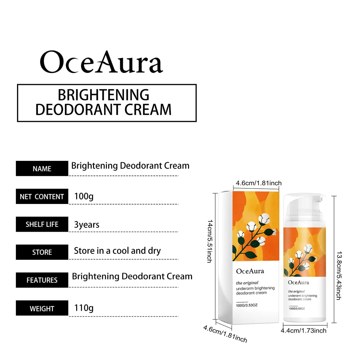 Underarm Brightening Deodorant Cream With Botanical Extracts Lasting Odor Control Even Skin Tone Natural Armpit Lightening Cream
