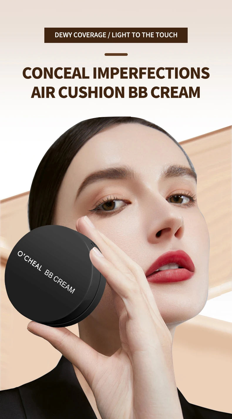 OCHEAL BB Cream Air Cushion Full Coverage Waterproof Long-lasting Concealer Cushion Compact Face Makeup Foundation CC Cream