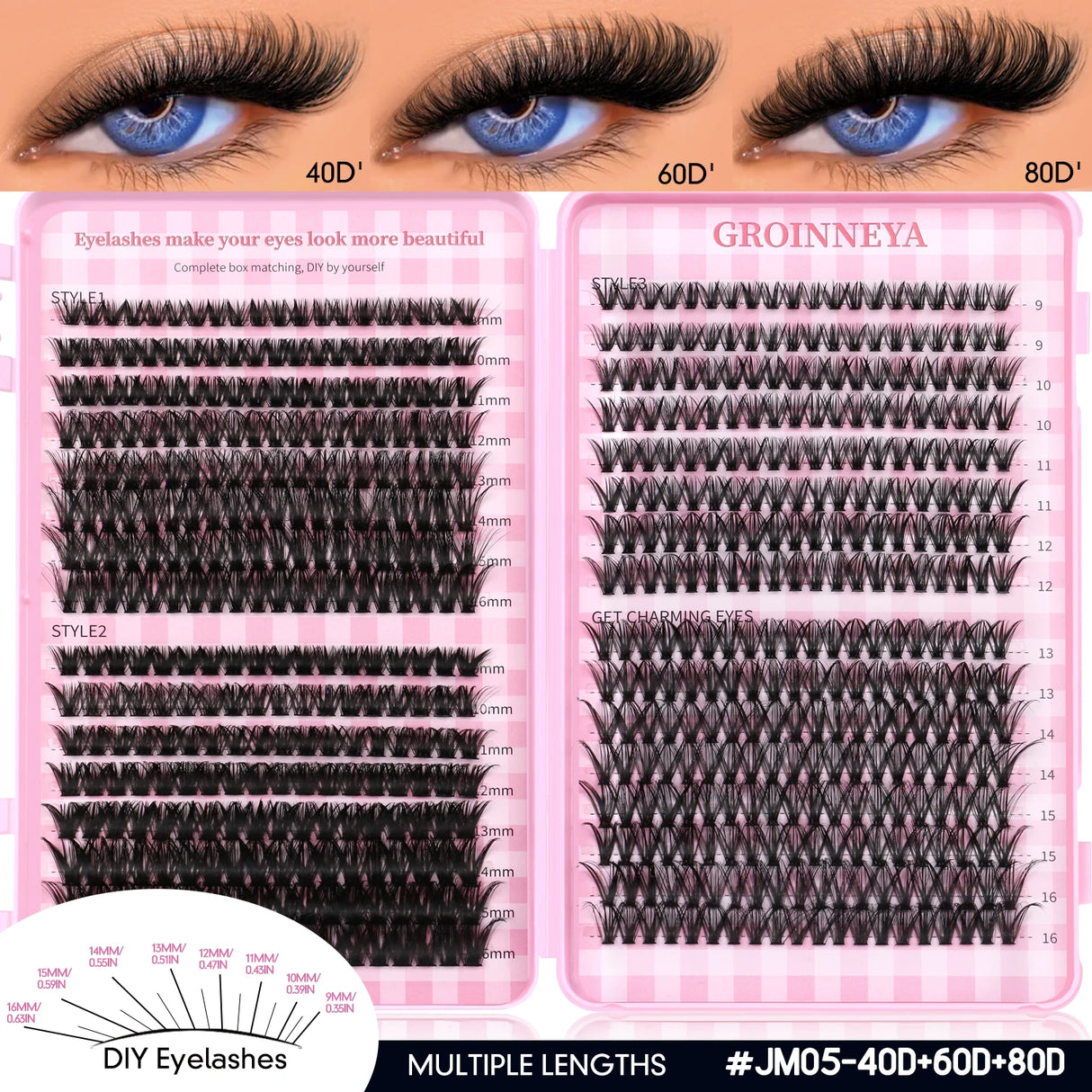 GROINNEYA Fluffy Lash Clusters DIY Natural Thick Cluster Lashes Fluffy Soft Mink Lashes Extension Individual Eyelashes Makeup