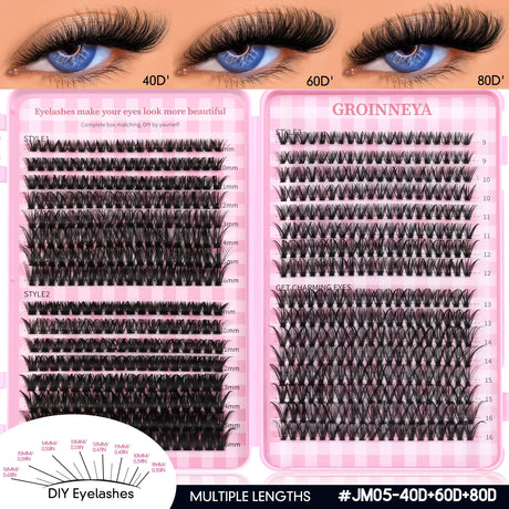 GROINNEYA Fluffy Lash Clusters DIY Natural Thick Cluster Lashes Fluffy Soft Mink Lashes Extension Individual Eyelashes Makeup