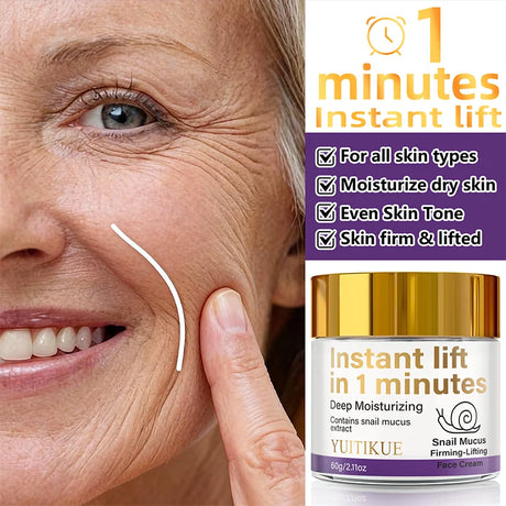 YUITIKUE Instant Lift Face Cream 60g - 1 Min Snail Mucin Firming, Moisturizes, Tightens & Evens Tone, Light Non-Greasy Formula