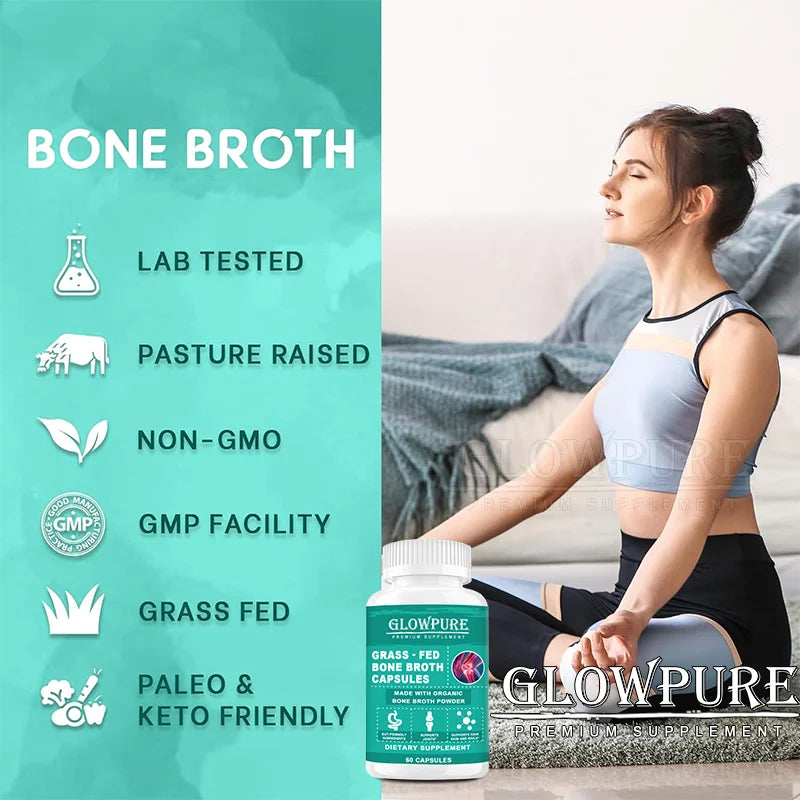 Bone Broth Collagen Protein Capsules - Grass-Fed Collagen Powder for Skin & Bones Joint Health and Flexibility Paleo Friendly