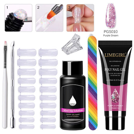 Limegirl Poly Nail UV Gel Set for Nails Quick Extension Building Soak Off UV Polys Nail Gel Kit Manicure Art  Decoration Tools