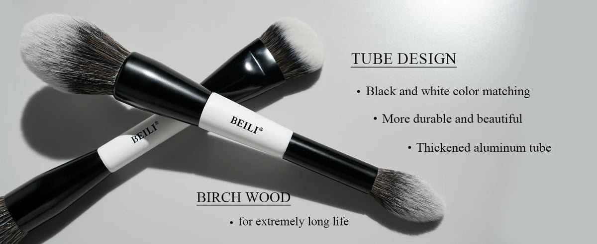 BEILI Dual-ended Makeup Brush Set Professional 12 Pcs Vegan Contour Foundation Powder Eyebrow Bronzer Brushes Cosmetics Kit