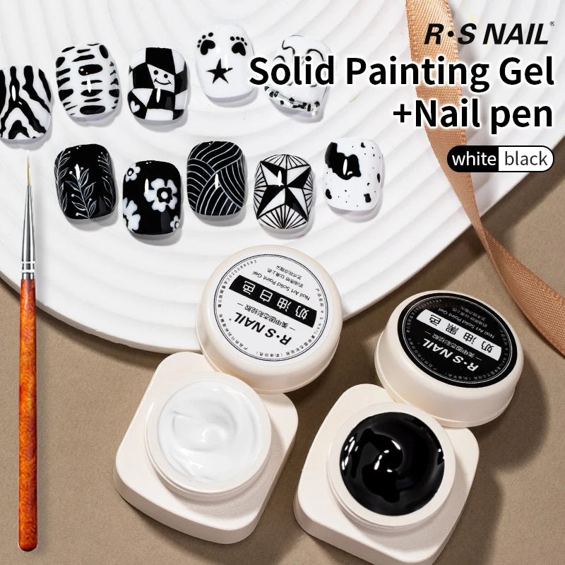 RS NAIL 5g Painting Gel Nail Polish Black White Nail Painting Art Gel Line Flower Drawing Gel Semi-solid UV LED Soak Off Varnish