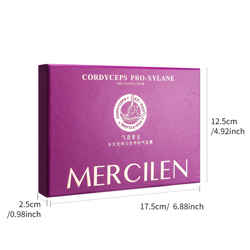 Mercilen Water-Gloss Flawless Three-Color Skin-Nourishing Cushion Bb Cream 15g*2, Cc Liquid Foundation for Natural Nude Makeup, Long-Lasting Moisturizing Isolation Concealer, Brightens Skin Tone, Is Refreshing and Non-Greasy,