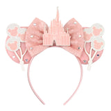 2026 Disney Trip Mickey Ears Headband For Girls Sequin Castle Bow Hairband Cartoon Character Cosplay Hair Accessories Kids Party