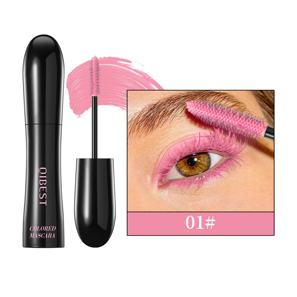 QIBEST 4D Silk Fiber Eyelash Mascara Waterproof Colorful Mascara For Eyelash Extension Thick Lift Lengthening Lasting Makeup