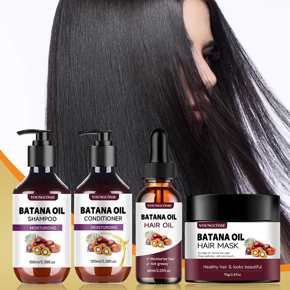 BATANA Oil Hair Care Kit - Strengthening Shampoo, Moisturizing Mask & Keratin Conditioner for All Hair Types Frizz Control