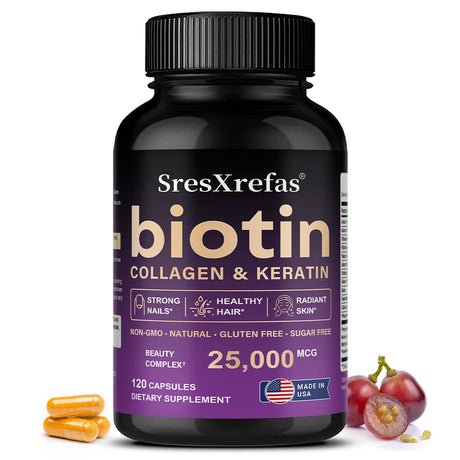 Biotin 25000mcg - Collagen Keratin Hyaluronic Acid Vitamins, Hair Skin Nails & Joint Support, Anti-aging Supplements Antioxidant