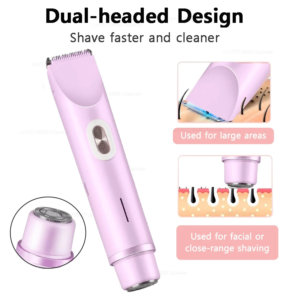 Women Electric Shaver Dual Head Bikini Trimmer Waterproof Body Hair  Trimmer Facial Hair Remover for Bikini Underarm Leg Arm