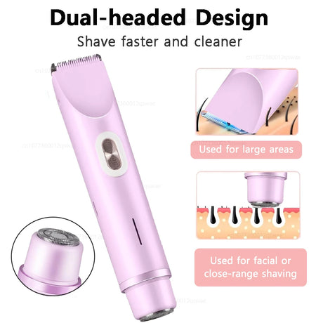 Women Electric Shaver Dual Head Bikini Trimmer Waterproof Body Hair  Trimmer Facial Hair Remover for Bikini Underarm Leg Arm