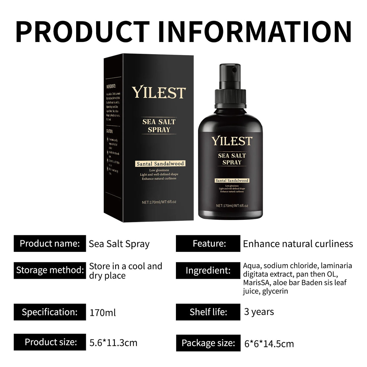 Sea Salt Hair Style Spray 170ml for Curly Hair Volume & Light Hold Salt Water Texturizing Spray for Men Women Hair Fixing Care