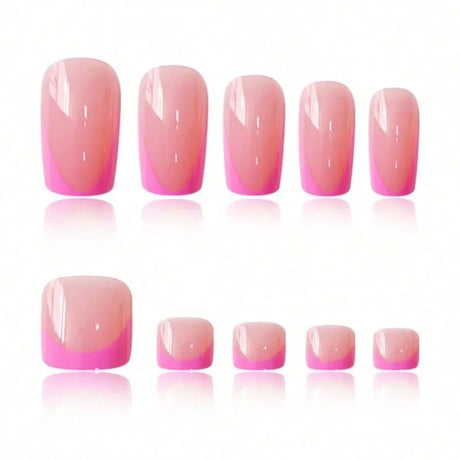 24Pcs French Pink Square Press On Nails Combo For Fingernail And Toenail Removable Reusable Women Daily Party DIY Manicure Supply