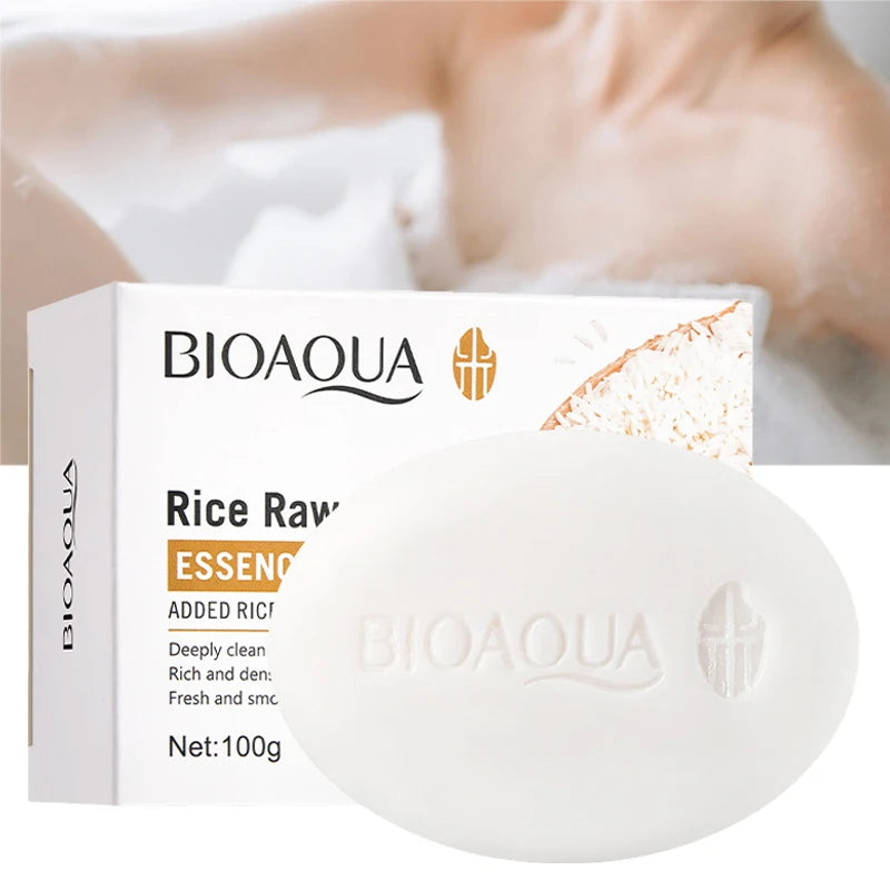 BIOAQUA White Rice Raw Pulp Facial Soap Face Wash Foam Facial Cleanser Moisturizing Whitening Body Bathing Handmade Soap