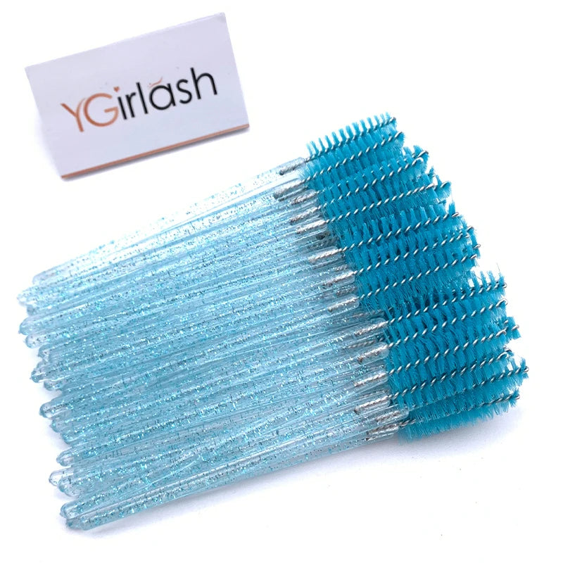 YGirlash 50Pcs Lash Swans Crystal Eyelash Applicator Disposable Diamond Handle Nylon Mascara Wands Brush Cosmetic Tools