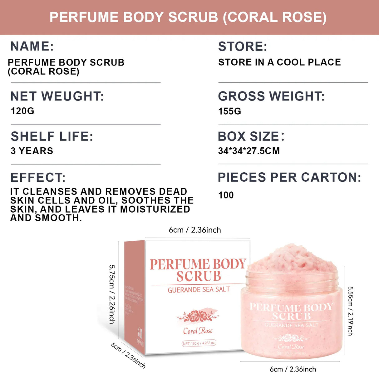 120g Sea Salt Perfume Exfoliating Body Scrub for Smooth Skin Body, Brighten Skin Tone,Amber & Vanilla Scent, Coral Rose Scent