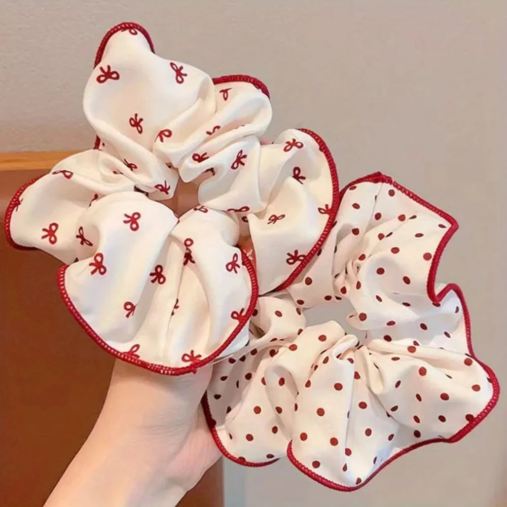 2/3pcs High End Red Cute Dot Plaid Scrunchies for Women Girls Soft Elastic Hair Ties Gentle Hair Bands Fashion Hair Accessories