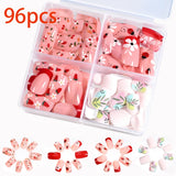 576pcs/Box Colorful Fake Nails Black Red Design Fake Nail Oval Short Square Press On False Nails Mixed Full Cover Nail Tips