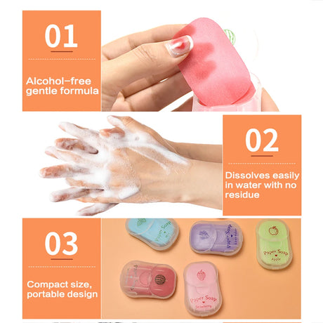 Portable Hand Soap Sheets for Travel | Dissolving Cleanser Wipes | Alcohol-Free | On-the-Go 50 Sheets/Box