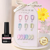DOULINGDAI Cat Eye Gel Nail Polish Set with Magnet for Green Blue Pink Glitter Holographic Cat Eye, Salon Gel Manicure and Nail Art DIY at Home, Minty Fresh
