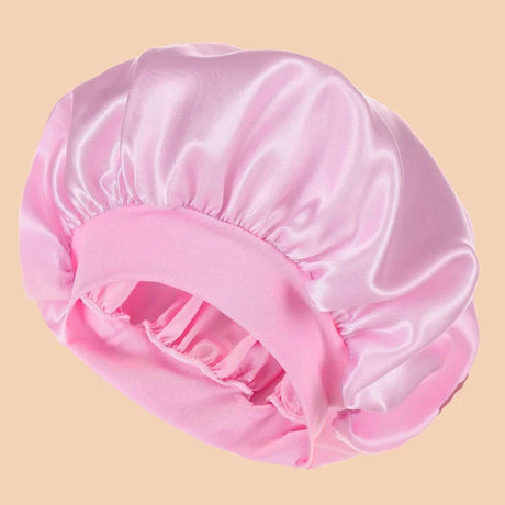 1Pc Women Wide Brim Satin Bonnet, Solid Color Waterproof Shower Cap Soft Silk Hair Protection Hat