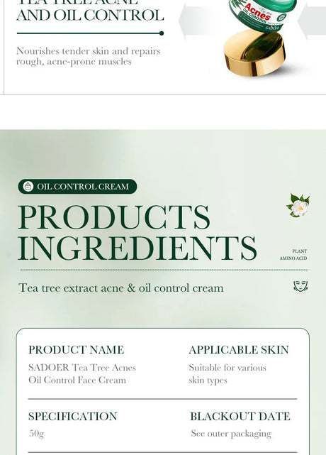 SADOER Tea Tree Acne Removing Face Cream Anti Acne Hydrating Oil Control Moisturizing Facial Creams Face Skin Care Products