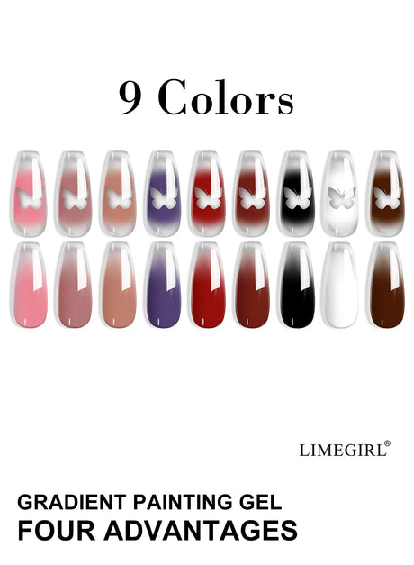 LIMEGIRL 9 Color Gradient Painting Gel Nail Art Design DIY Solid Gel Nail Polish Quickly Carved Petal Nail Painting Gel