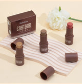 4-Piece Contour Stick Set with Highlighter, Blush & Bronzer Plus Golden Powder Brush - Waterproof Cream for All Tones, Shimmery.