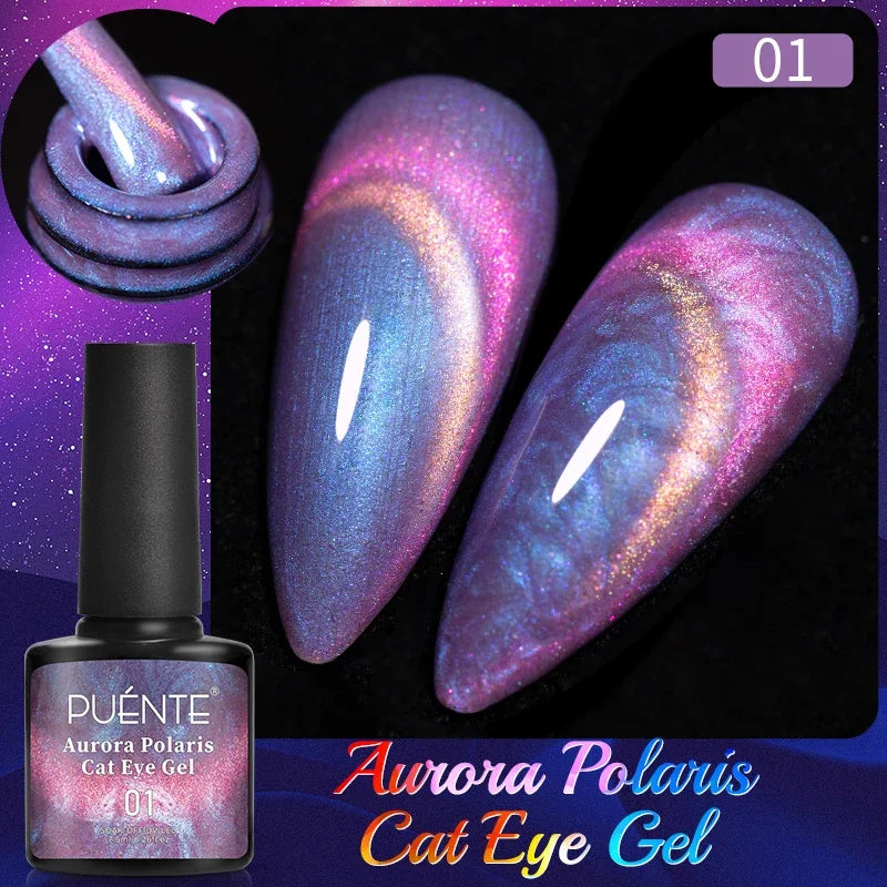PUENTE 7.5ML Nude Shade Moonlight Cat Magnetic Gel Nail Polish Ultra-Bright Cat Eye Soak Off UV Semi-Permanent Varnish Manicure
