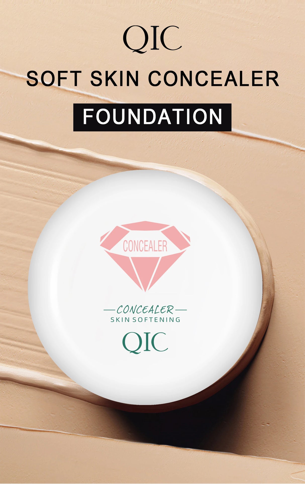 QIC Waterproof & Sweatproof Concealer Cream - Tattoo coverage, Long-Lasting Foundation, Natural,Full coverage, All Skin Types