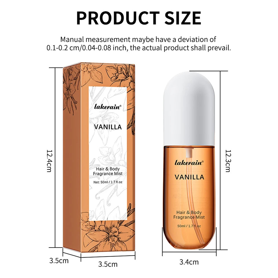Vanilla & Rose Fragrance Mist Perfume Long Lasting Refreshing Portable Body Spray Gentle Natural Aroma for Women Daily Dating Tr