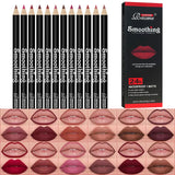 Lip Makeup Gift Set Women's 24-Color Glossy Lip Gloss & 24-Piece Lip Liner Cosmetic Set, Nude Pink Brown Red Makeup Gift Set Flawless Summeressentials