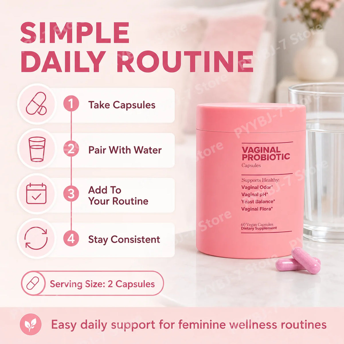 Women's Probiotic Capsules with Lactobacillus & Prebiotics for Gut and PH Balance Womens PH Support Feminine Care 60 Count