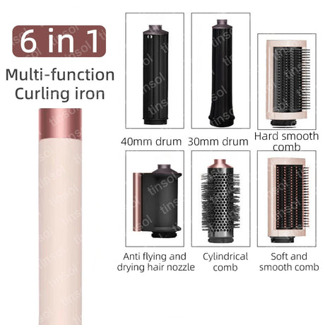 TINSOL 7 in 1 Multi-Function Hair Dryer & Styling Tool Automatic Curling Set 1300W Straightener Professional Salon Hair Dryer