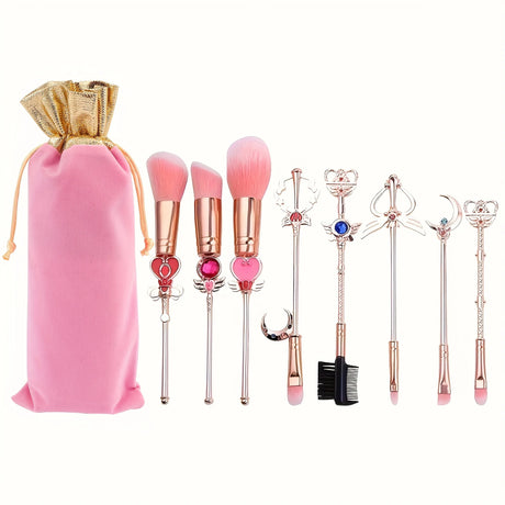 Cute Pink Makeup Brush Set with Anime Element Storage Pouch Professional Beauty Tool Combination Girly Makeup Brush Full Set